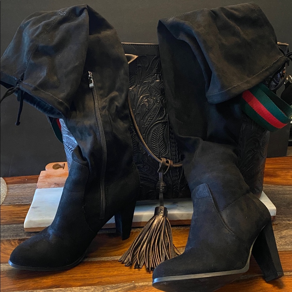 Catherine Malandrino Black Suede Over the Knee Boots